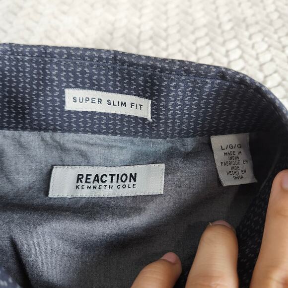 Kenneth Cole Reaction Mens Super Slim Fit Black Combo Dress Shirt Large Career - Picture 3 of 9